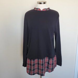 J Jill Black Layered Look Red Plaid Lagenlook Top